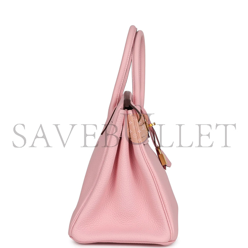 H**mes birkin 30 rose sakura verso clemence gold hardware (30*22*16cm)